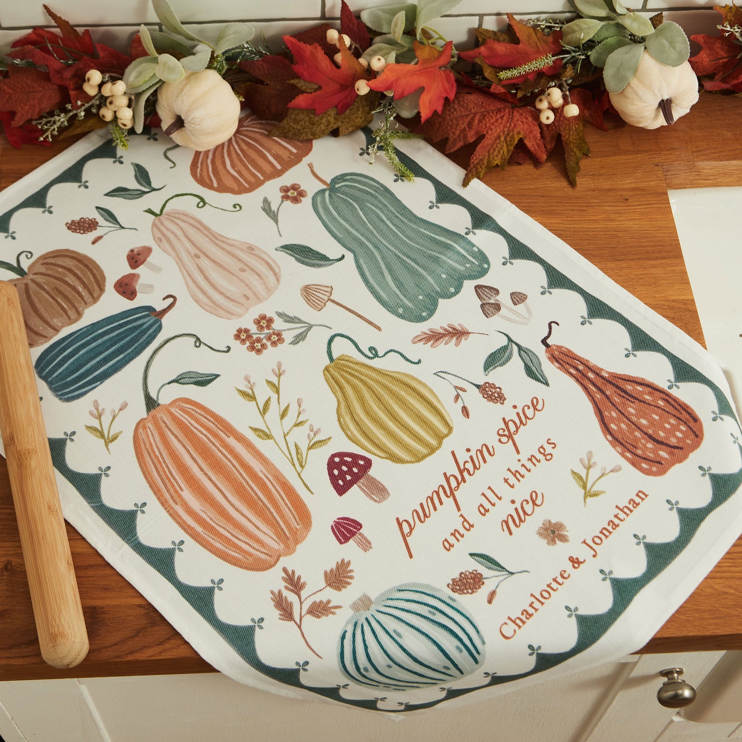 Personalised Autumn Pumpkin Tea Towel