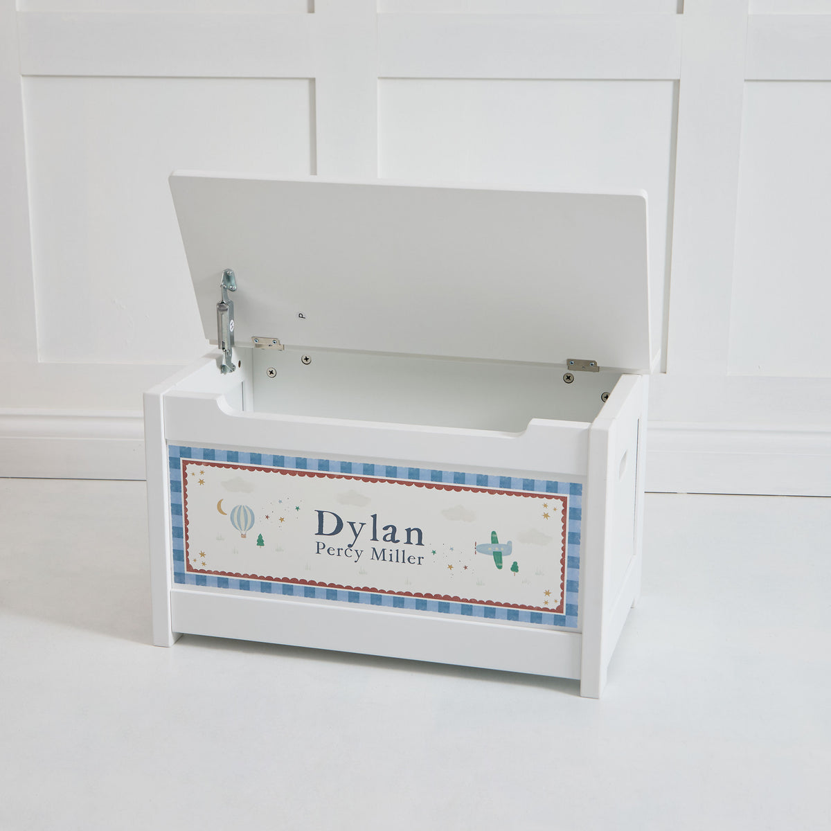 Personalised Little Town White Wooden Toy Chest FSC®