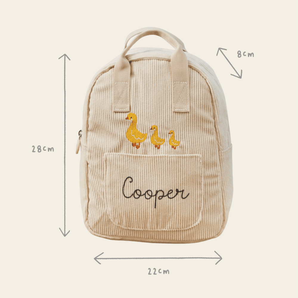 Personalised Ecru Cord Duck Family Mini Backpack 