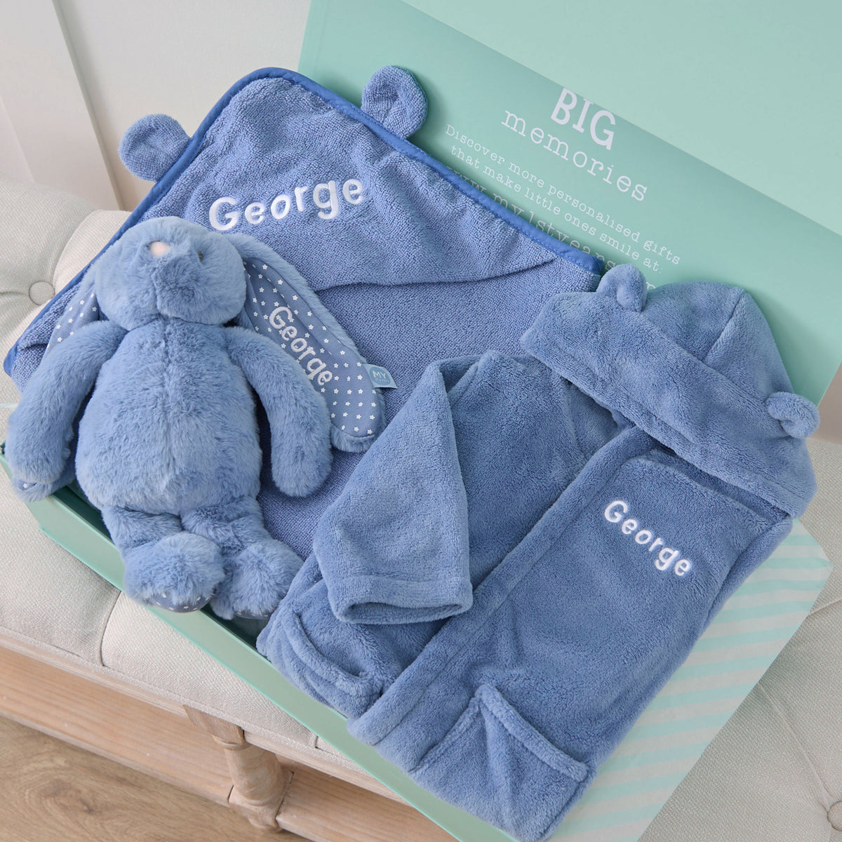 Personalised Wave Blue Splash, Snuggle & Cuddle Gift Set 