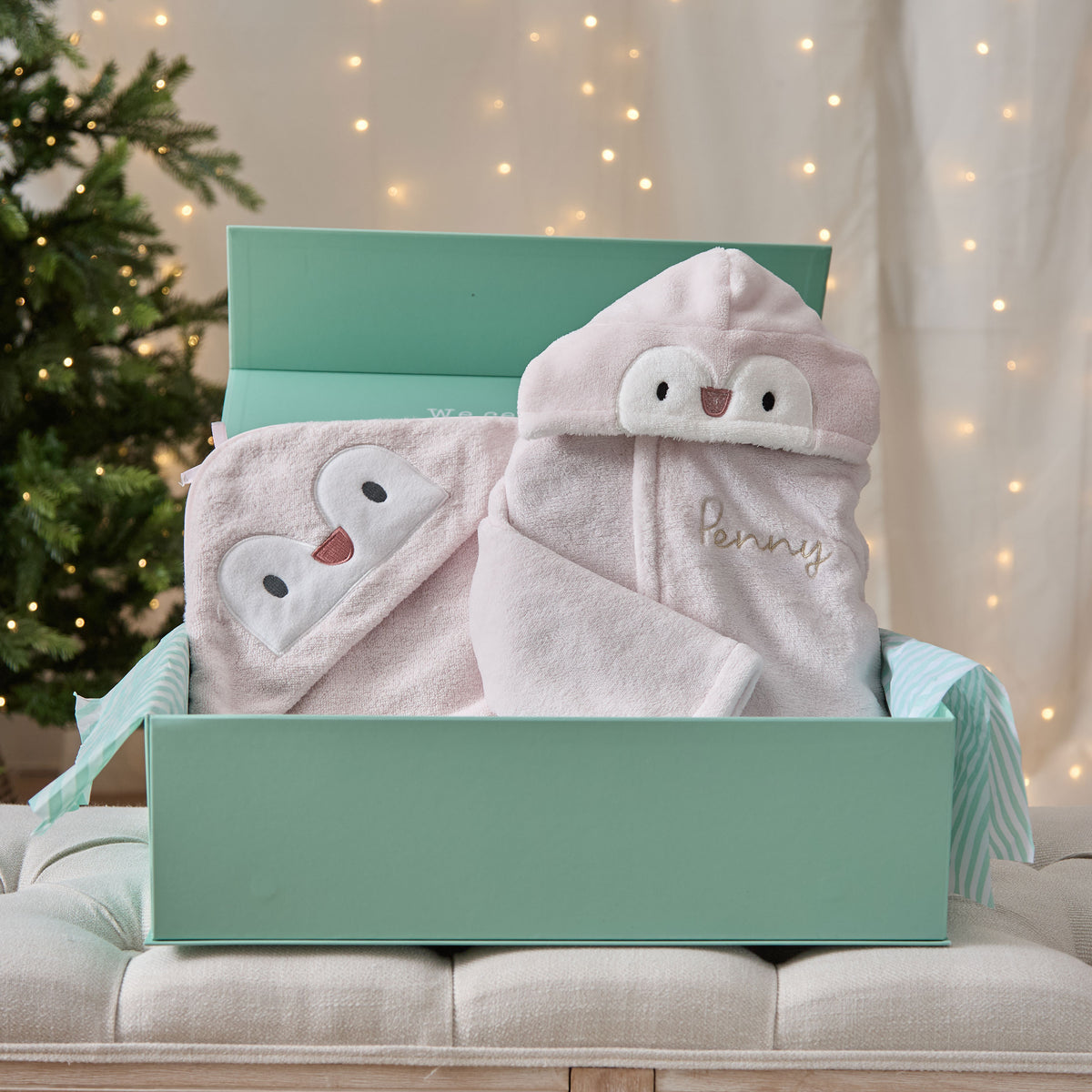 Personalised Pink Penguin Splash and Snuggle Gift Set