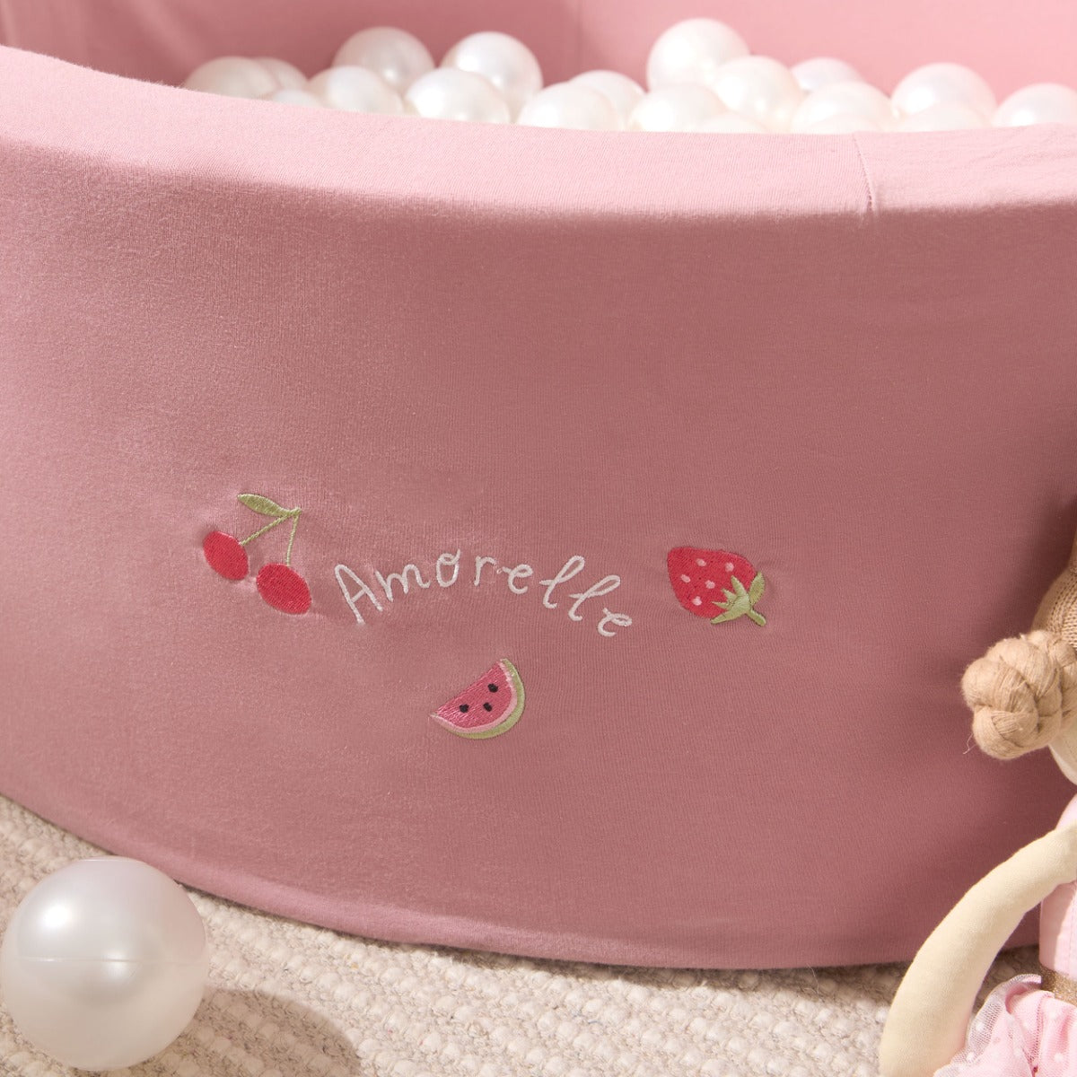Personalised Fruit Embroidered Pink Ball Pit