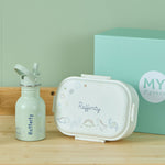 Personalised Green Dino Bottle and Lunchbox Set
