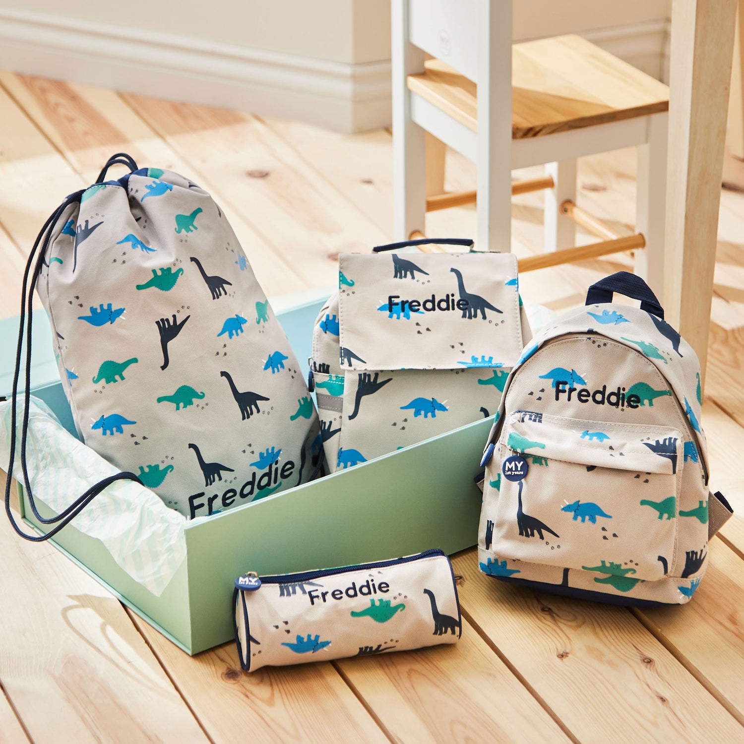Personalised Ultimate Grey Dinosaur School Bag Set