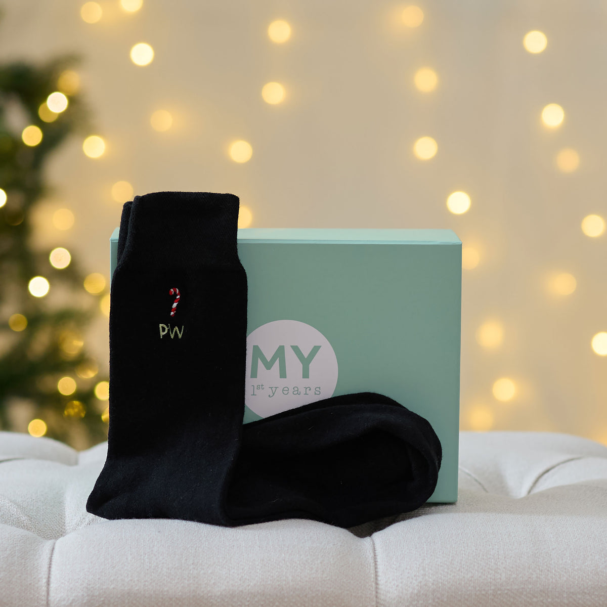 Personalised Candy Cane Black Socks