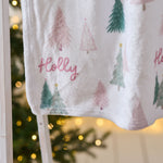 Personalised Pink & Green Christmas Tree Fleece Blanket