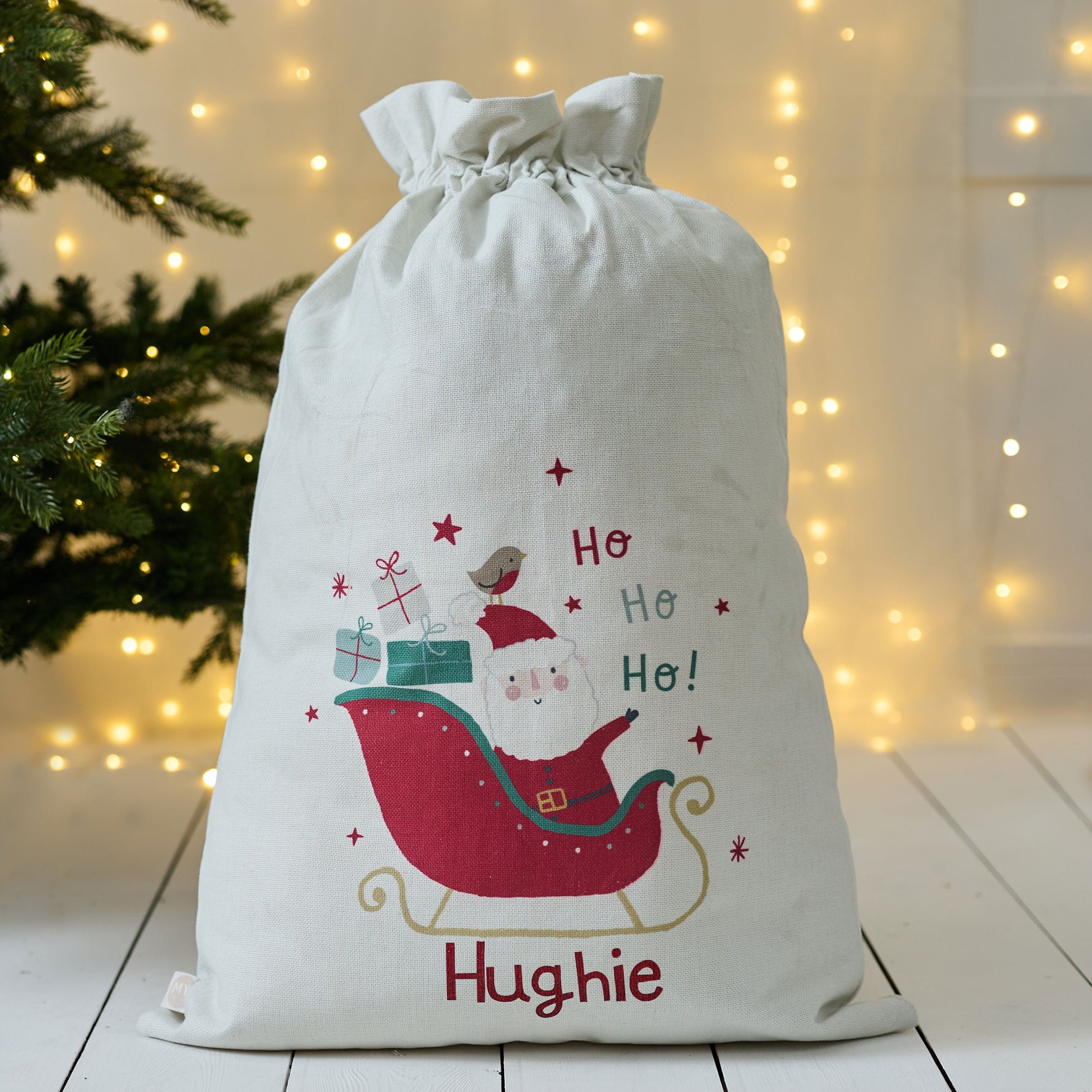 Personalised Santa Sleigh Cream Gift Sack