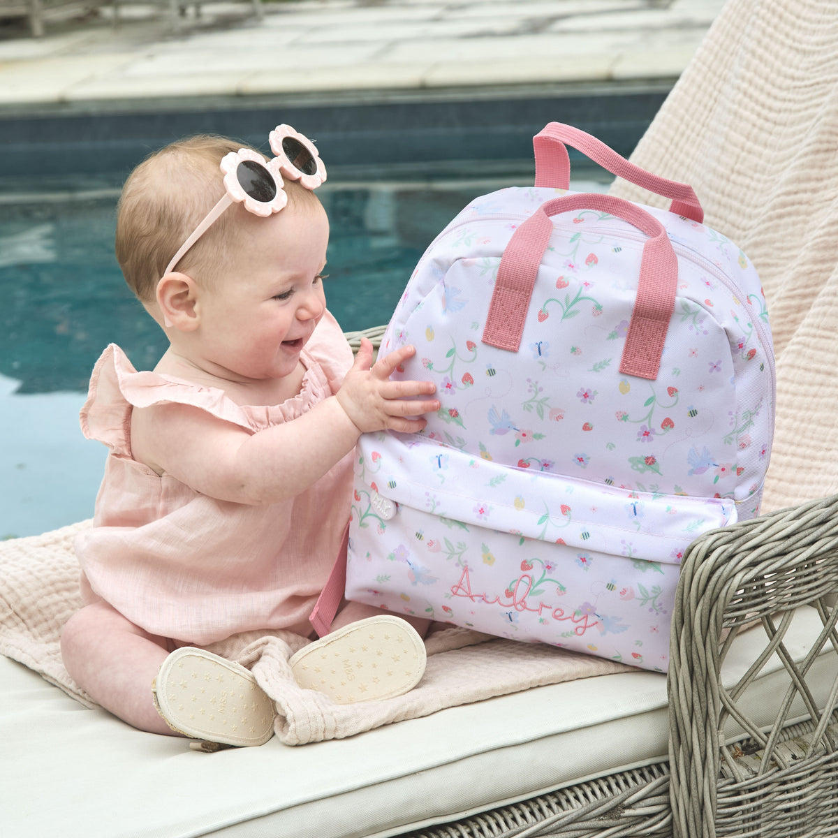 Personalised Grab Handle Medium Fruit Floral Backpack