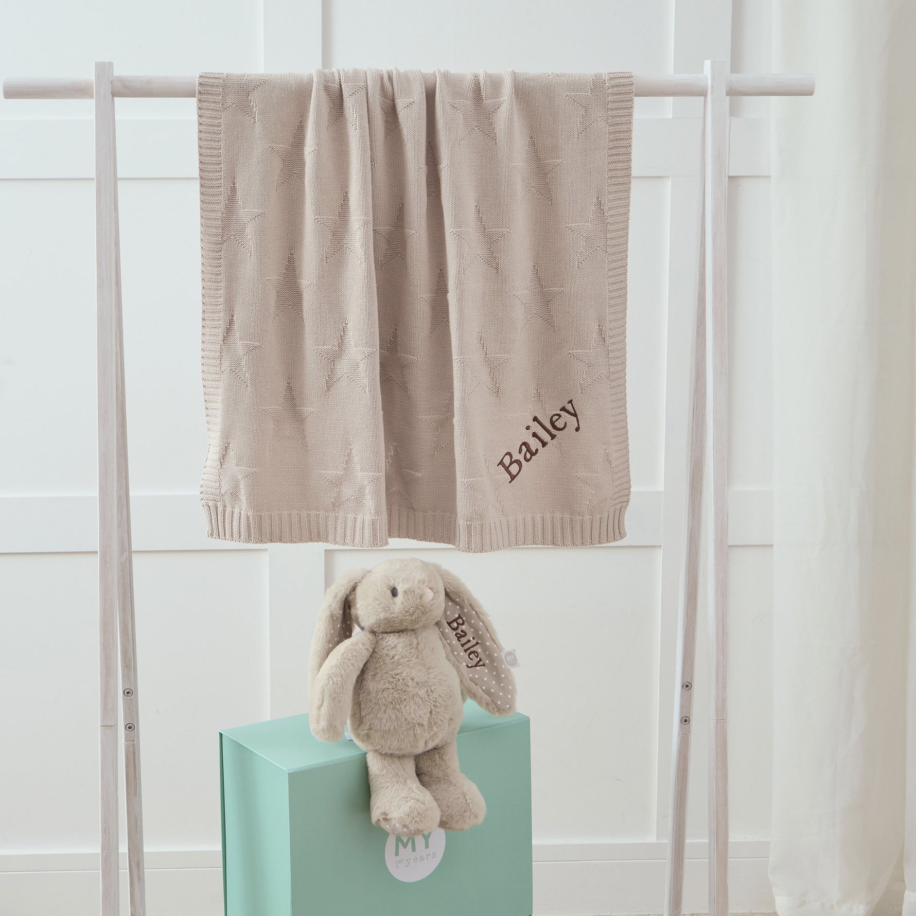 Personalised Oatmeal Blanket & Bunny Gift Set