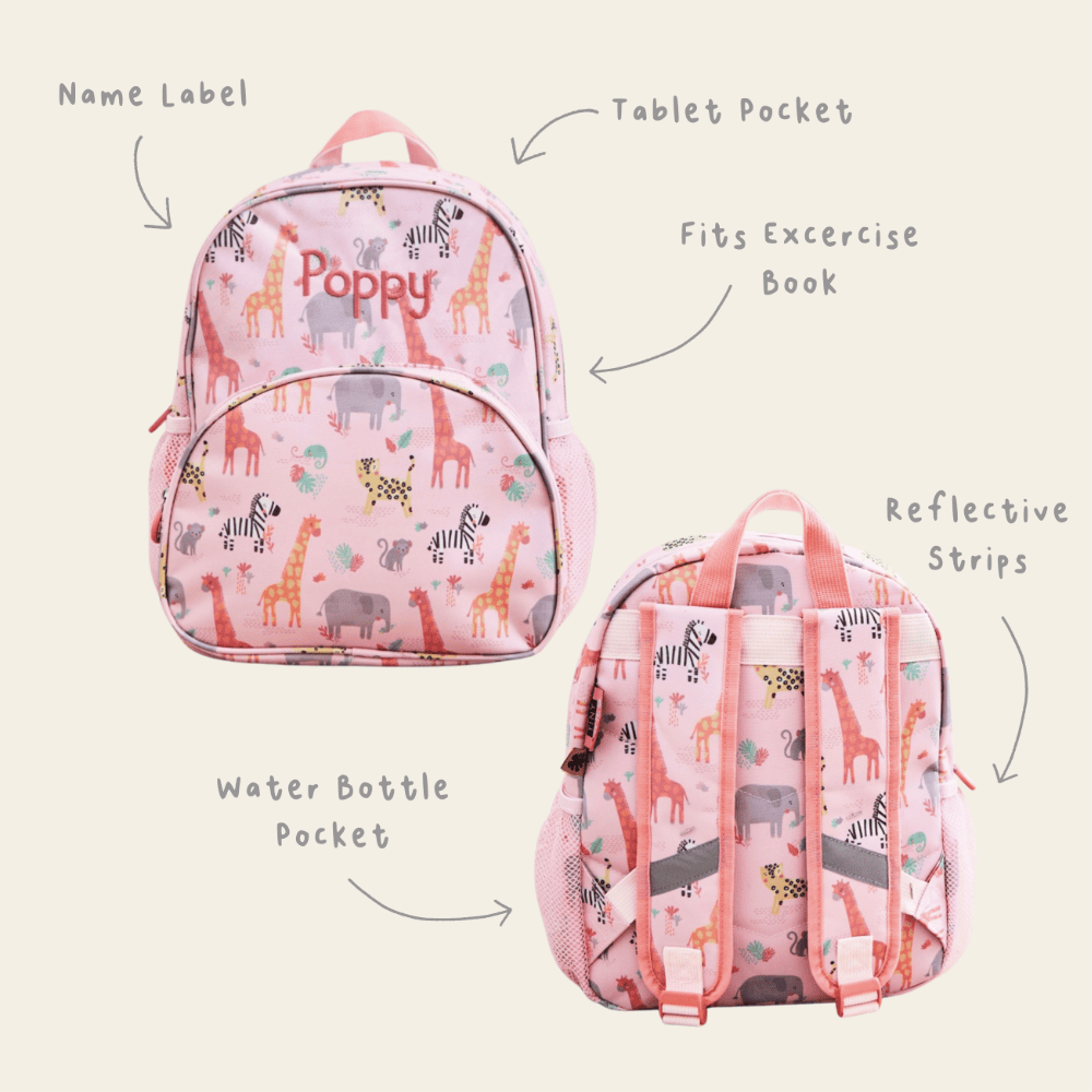Personalised Pink Safari Print Medium Backpack