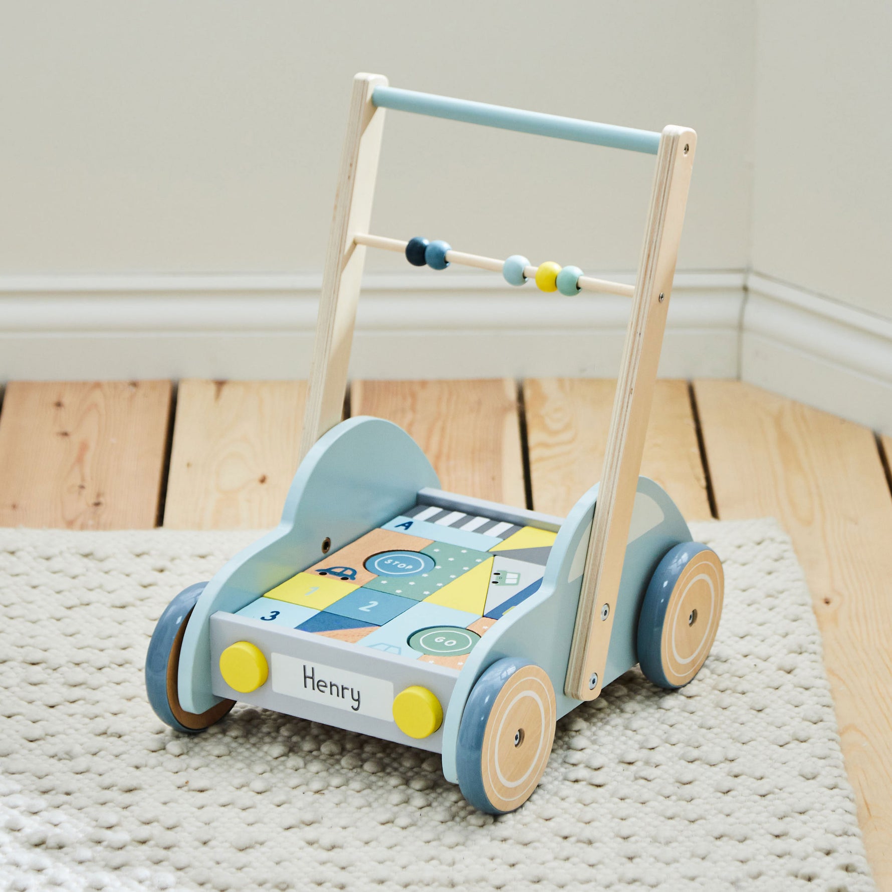 Personalised Blue Car Push-Along Activity Walker FSC®