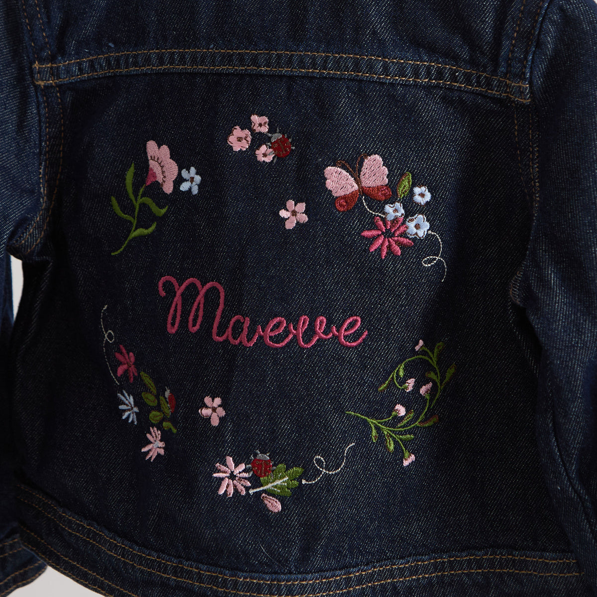 Personalised Floral Wreath Indigo Denim Jacket
