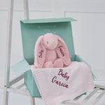 Personalized Pink Blanket and Bunny Gift Set