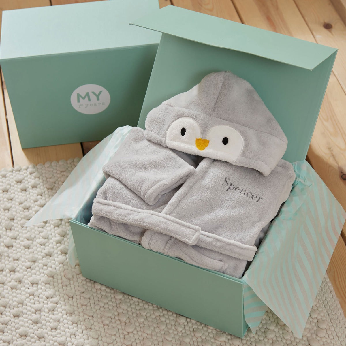 Personalized Grey Penguin Fleece Robe