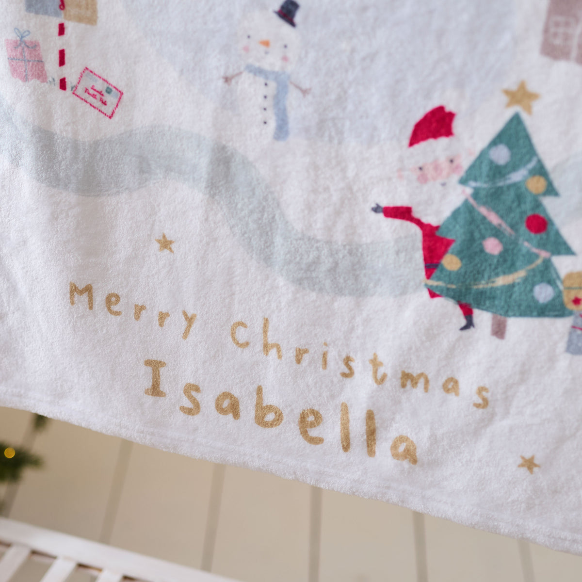 Personalized Christmas Village Fleece Blanket
