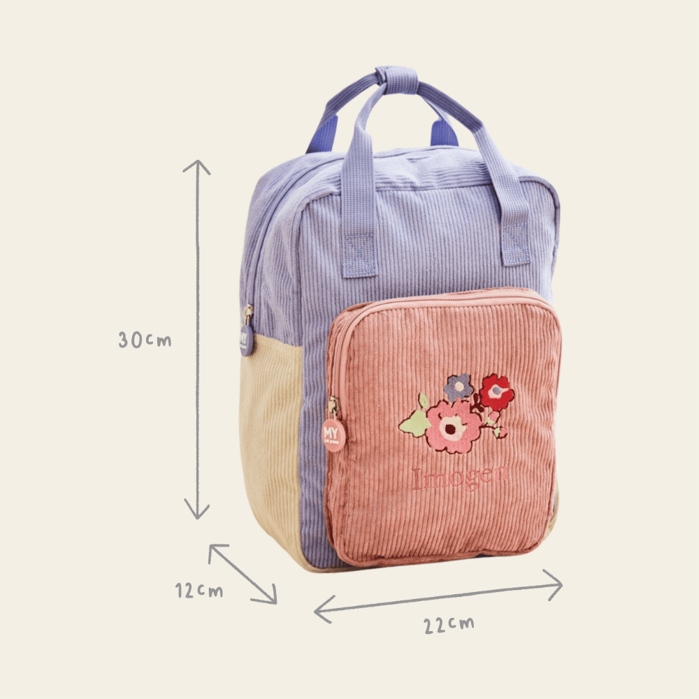 Personalised Pink Floral Cord Backpack with Grab Handle 