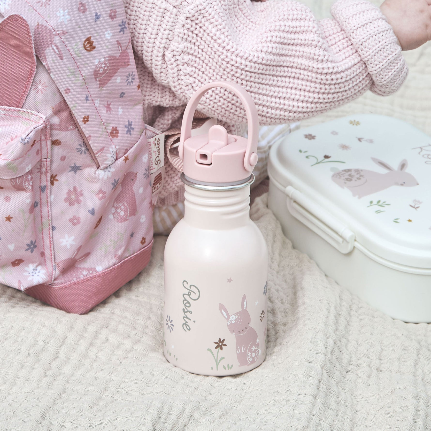 Personalised Pink Bunny 350ml Water Bottle
