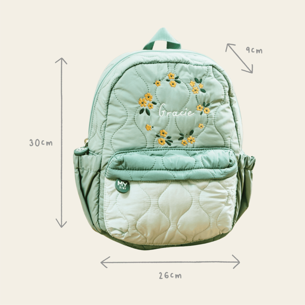 Personalised Yellow Flower Sage Quilted Medium Backpack 