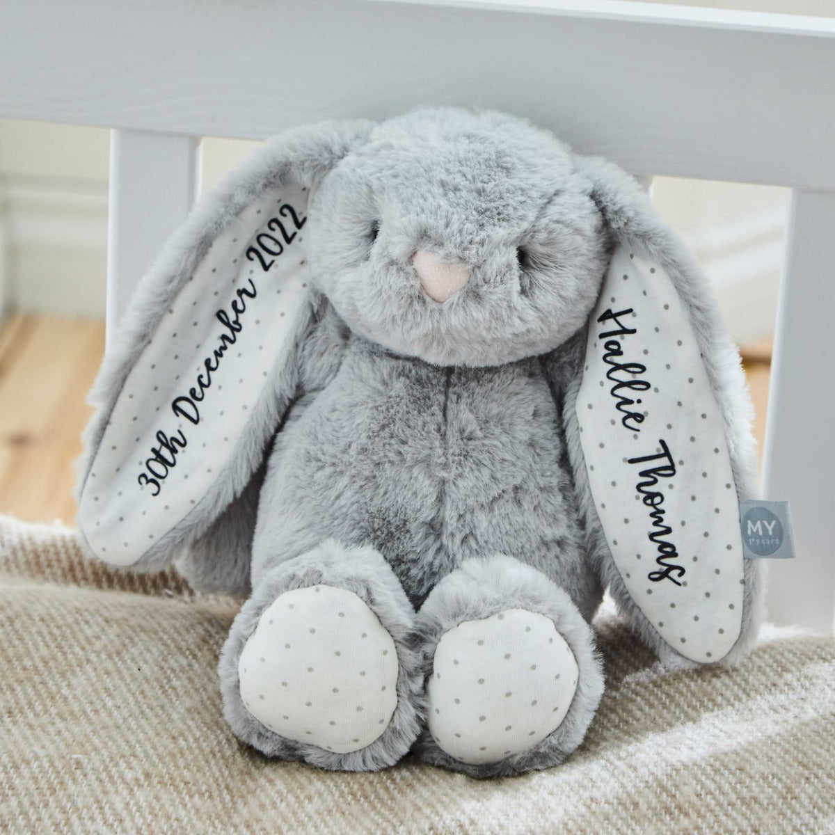 Personalised Grey Bunny Soft Toy - Embroidered