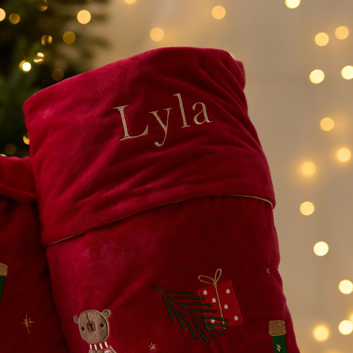 Personalised Embroidery Detailed Christmas Sack and Stocking Gift Set