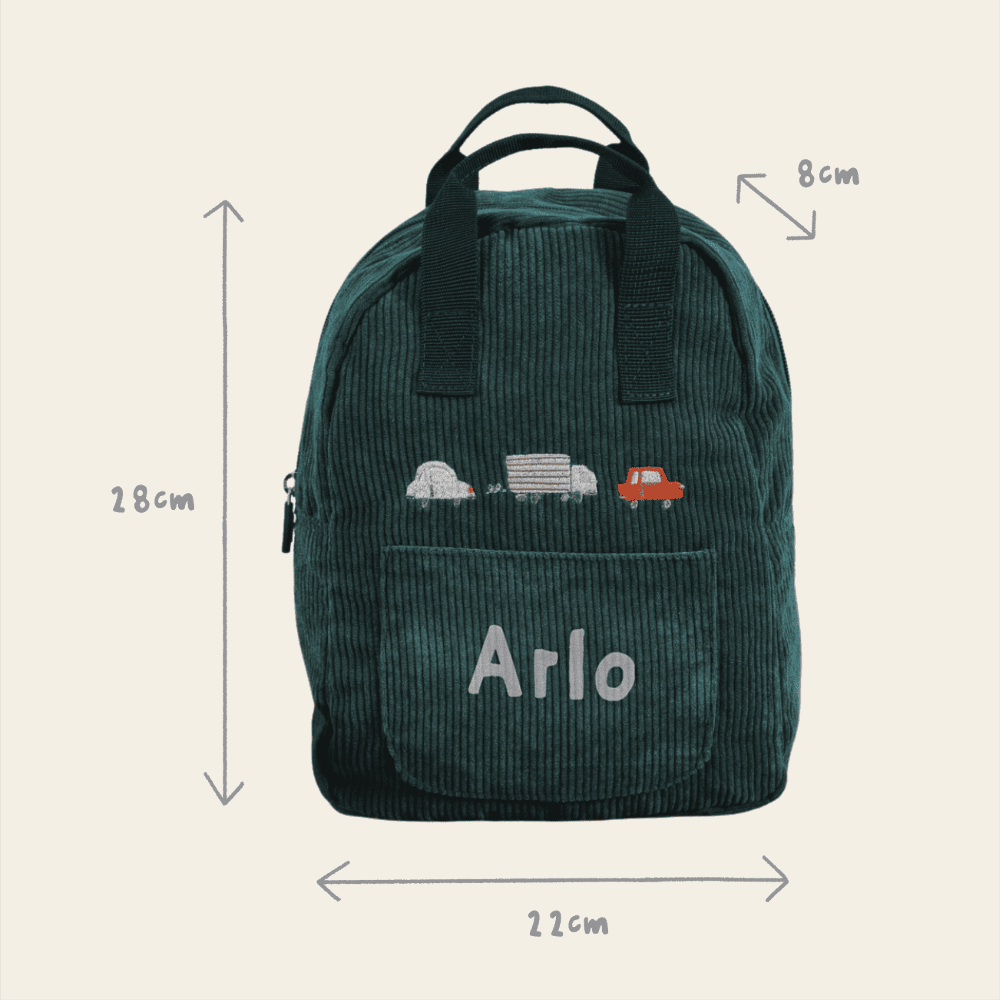 Personalised Transport Forest Green Cord Mini Backpack