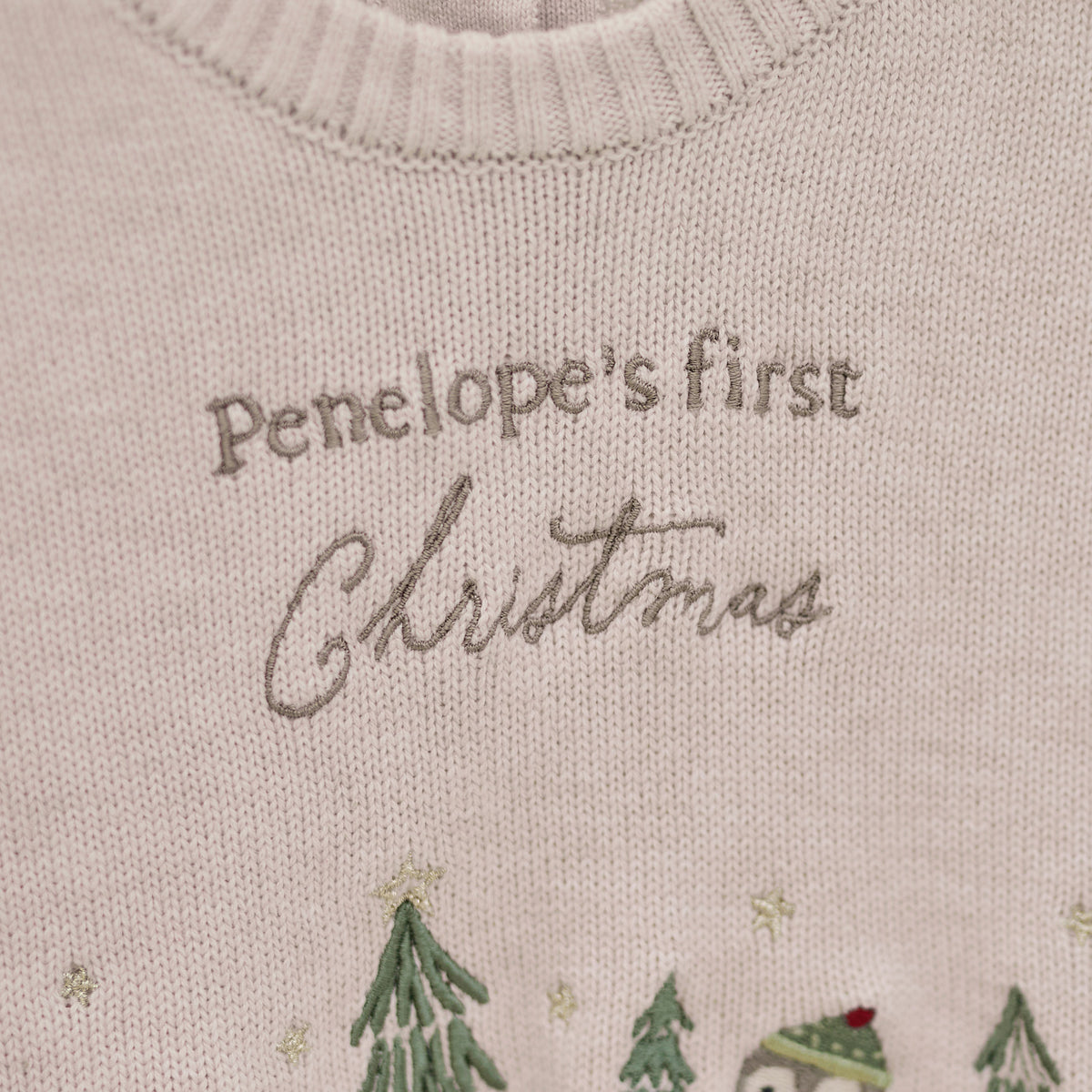 Personalised My 1st Christmas Penguin Oatmeal Jumper