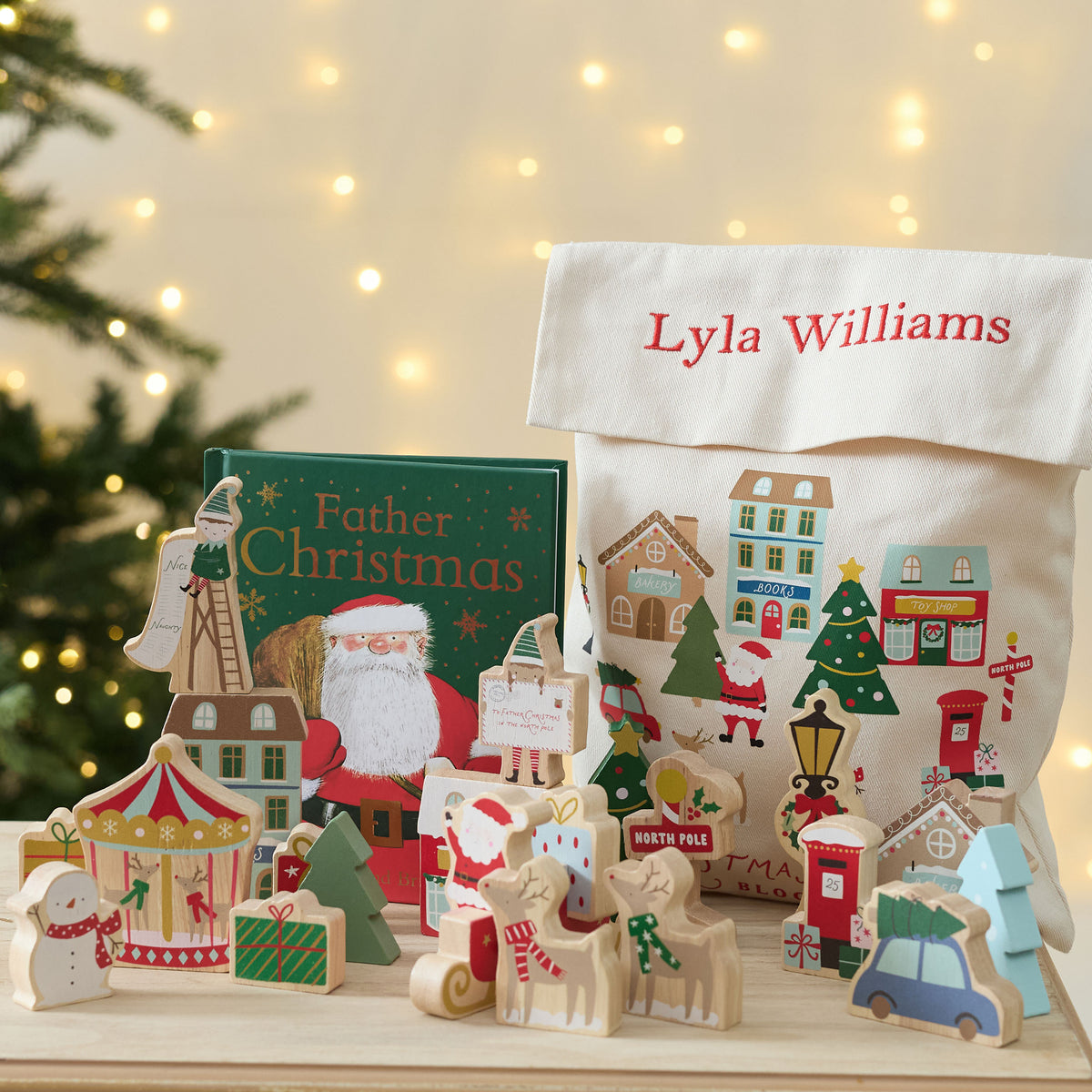 Personalised Father Christmas Block Town Gift Set
