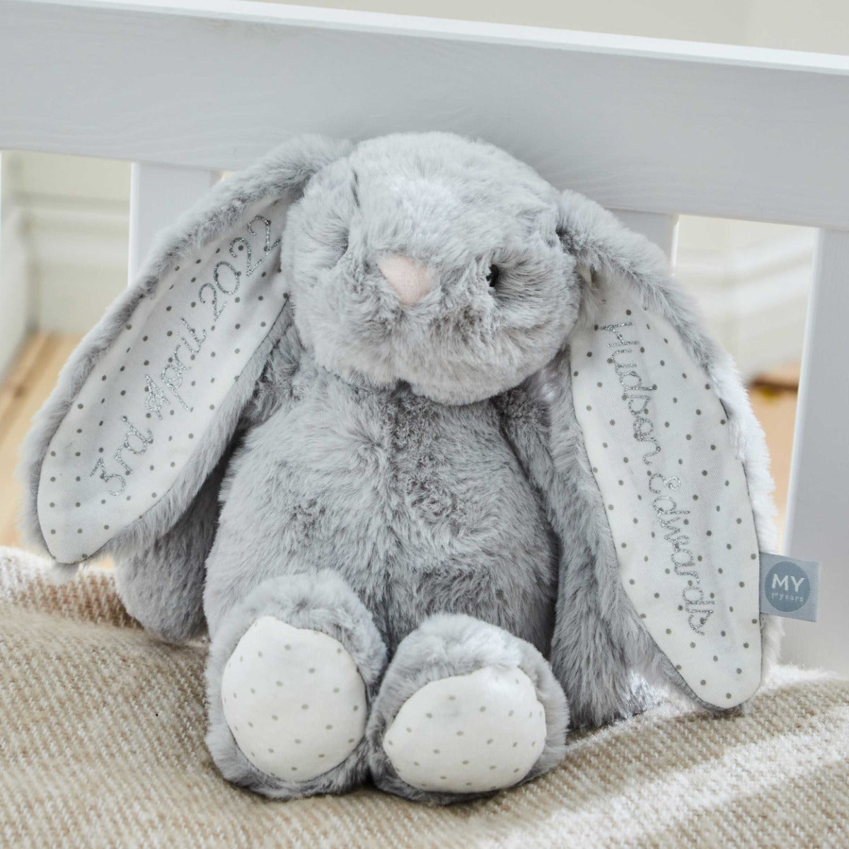 Personalised Grey Bunny Soft Toy - Embroidered