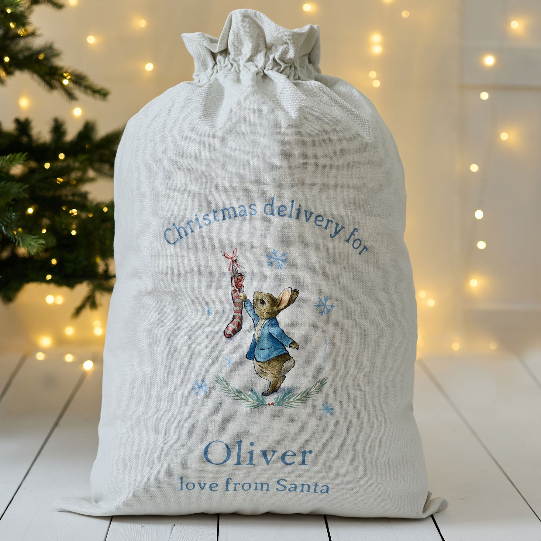 Personalised Peter Rabbit™ Blue Christmas Sack