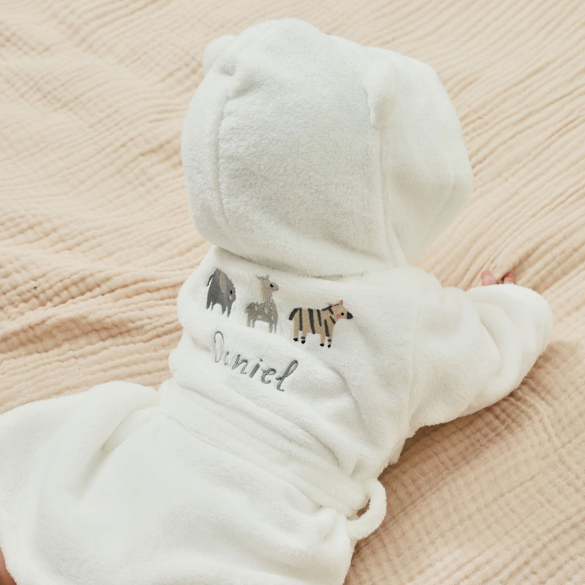 Personalized Safari Ivory Fleece Robe with Ears