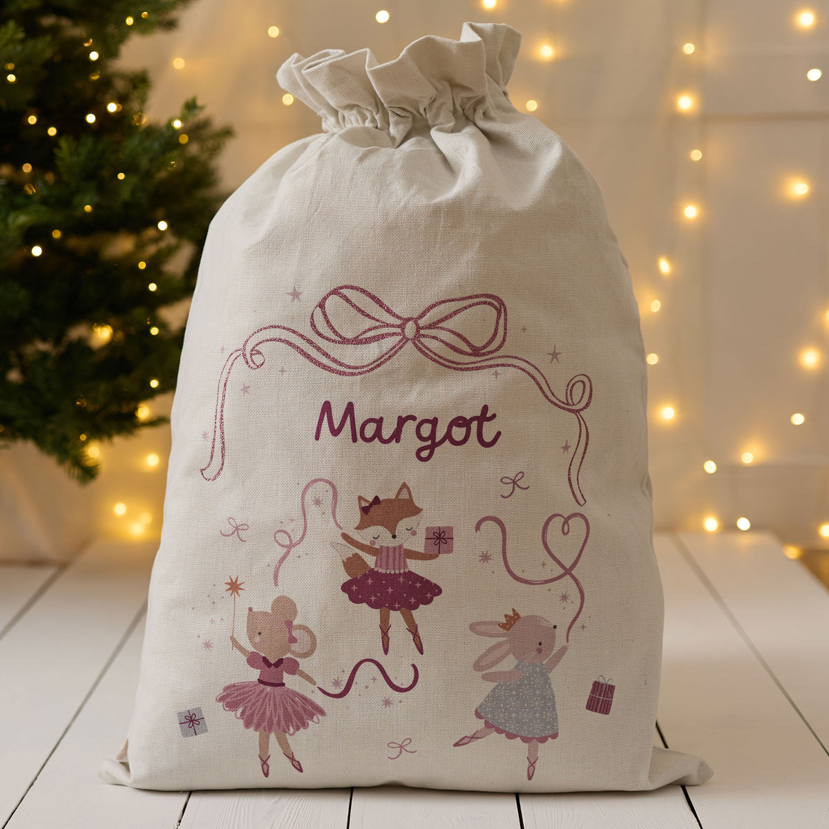 Personalised Pink Mouse Ballerina Christmas Sack