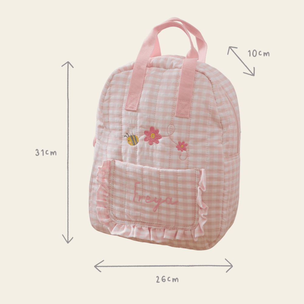 Personalised Bumblebee Pink Gingham Backpack