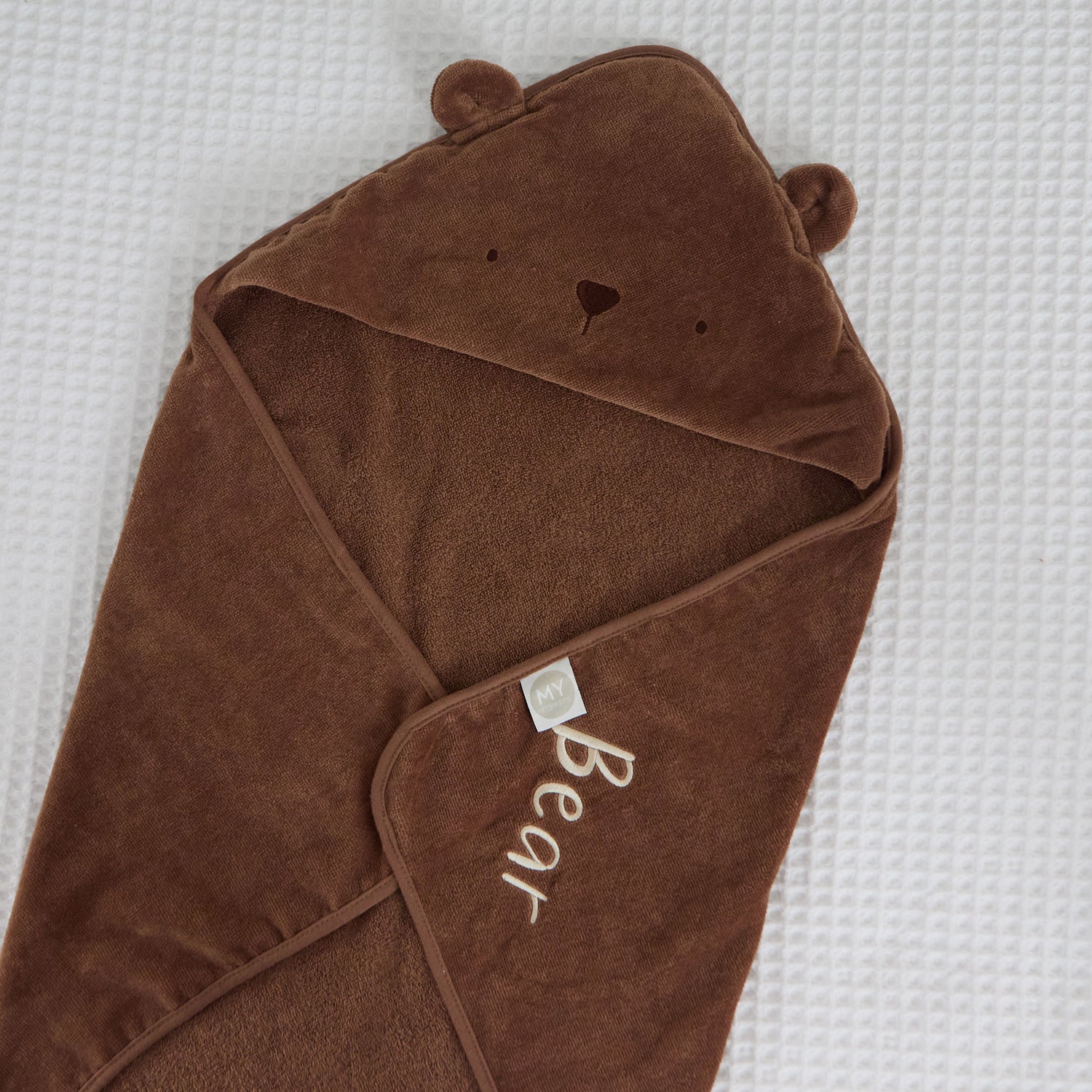 Personalised Mocha Bear Curved Hooded Towel