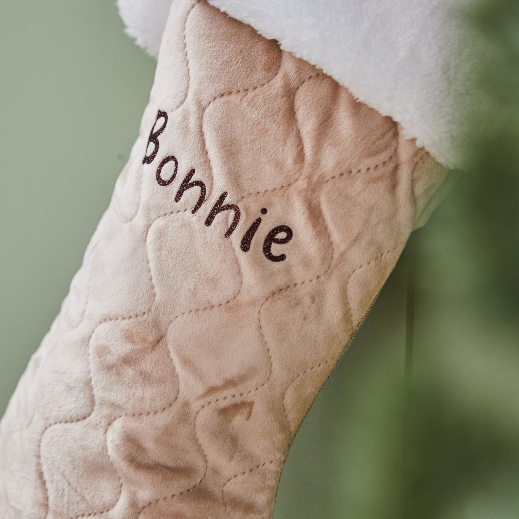 Personalised Name Small Oatmeal Velvet Gift Stocking