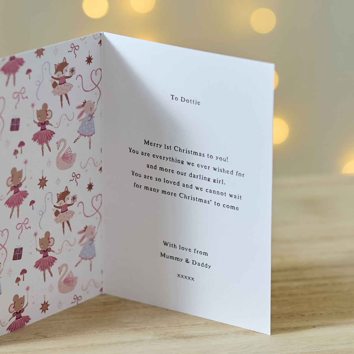 Personalised 1st Christmas Pink Mouse Ballerina Card