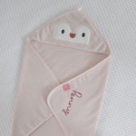 Personalised Pink Penguin Curved Hooded Towel