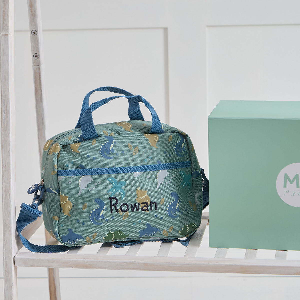 Personalised Khaki Dino Boxy Lunchbag