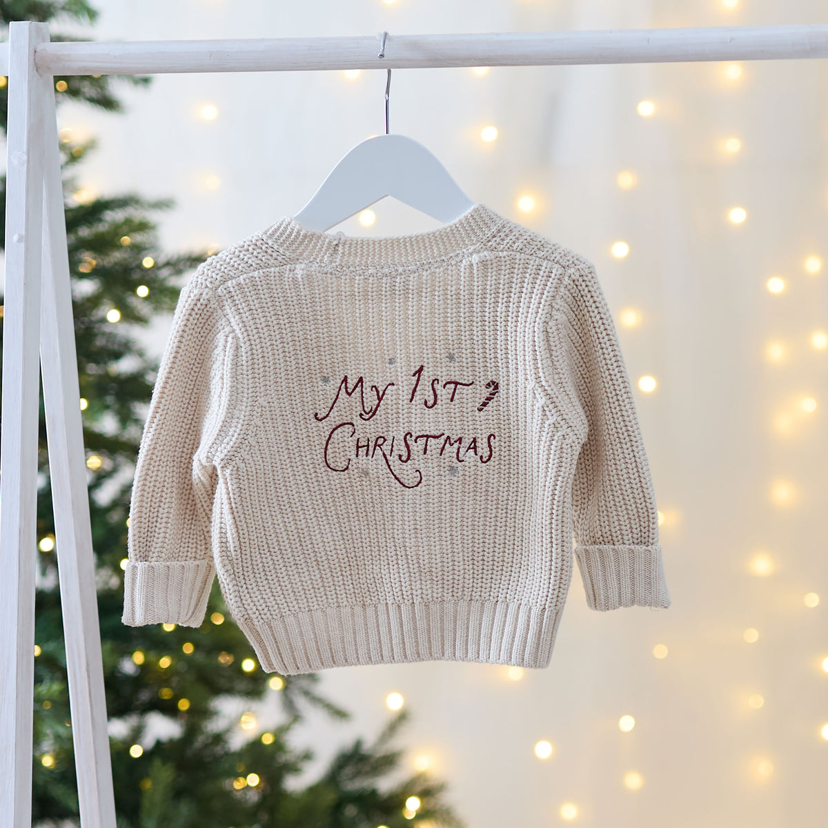Personalised My 1st Christmas Oatmeal Cardigan