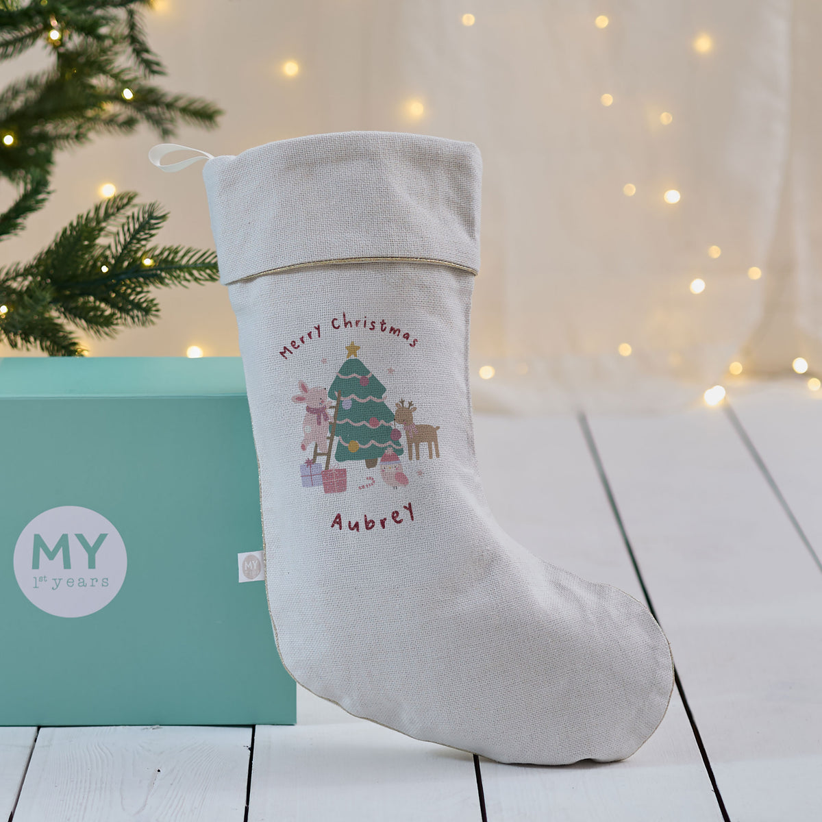Personalised Pink Christmas Small Cream Gift Stocking