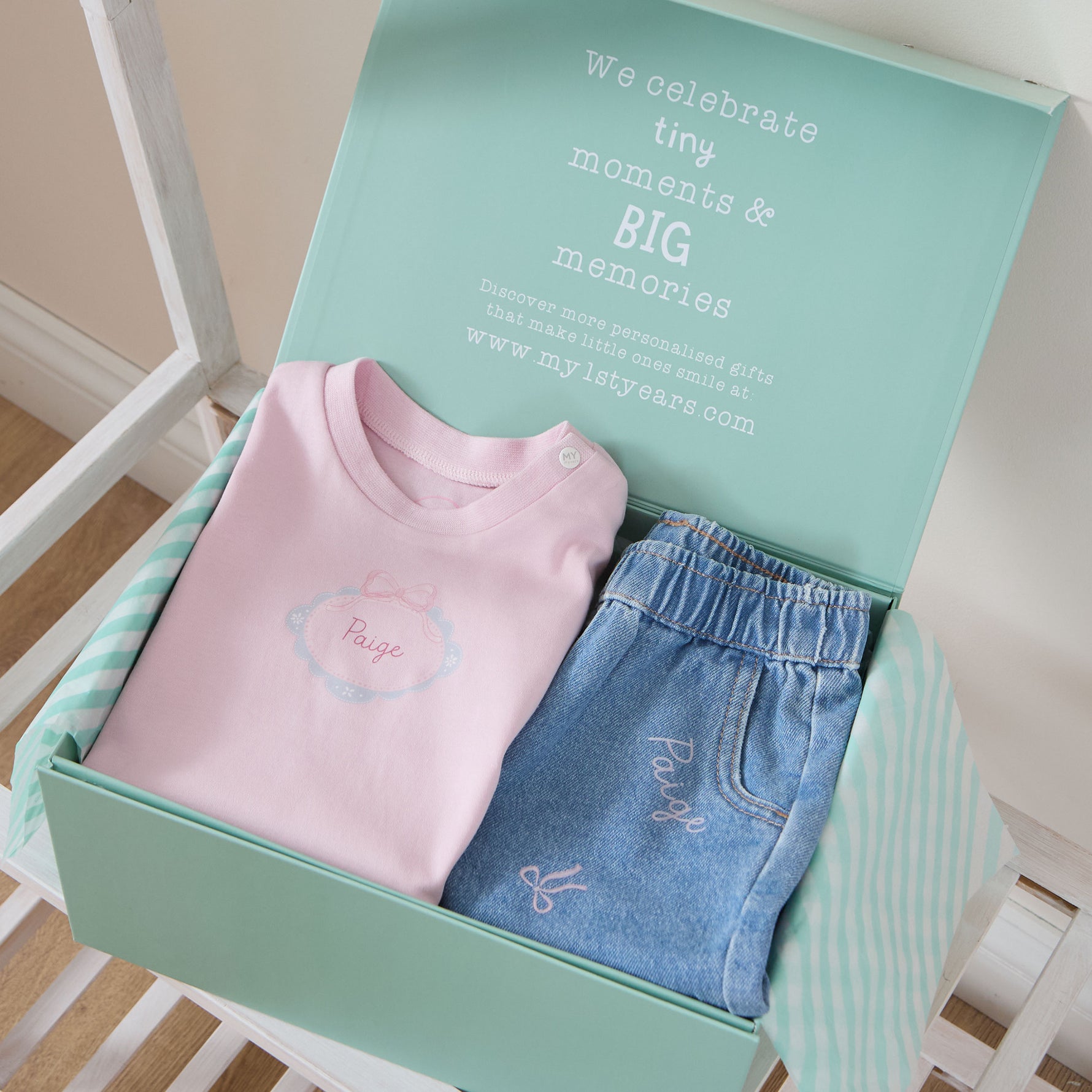 Personalised You're So Beautiful Pink Frill Tee and Jeans Gift Set