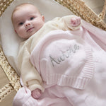 Personalized Pale Pink Heart Jacquard Baby Blanket