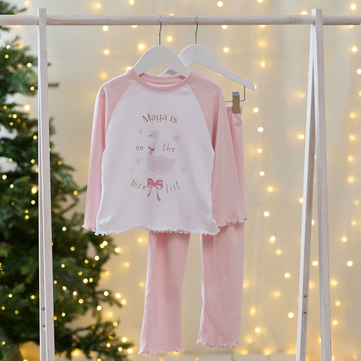 Personalised Nice List Bow Jersey Pyjamas