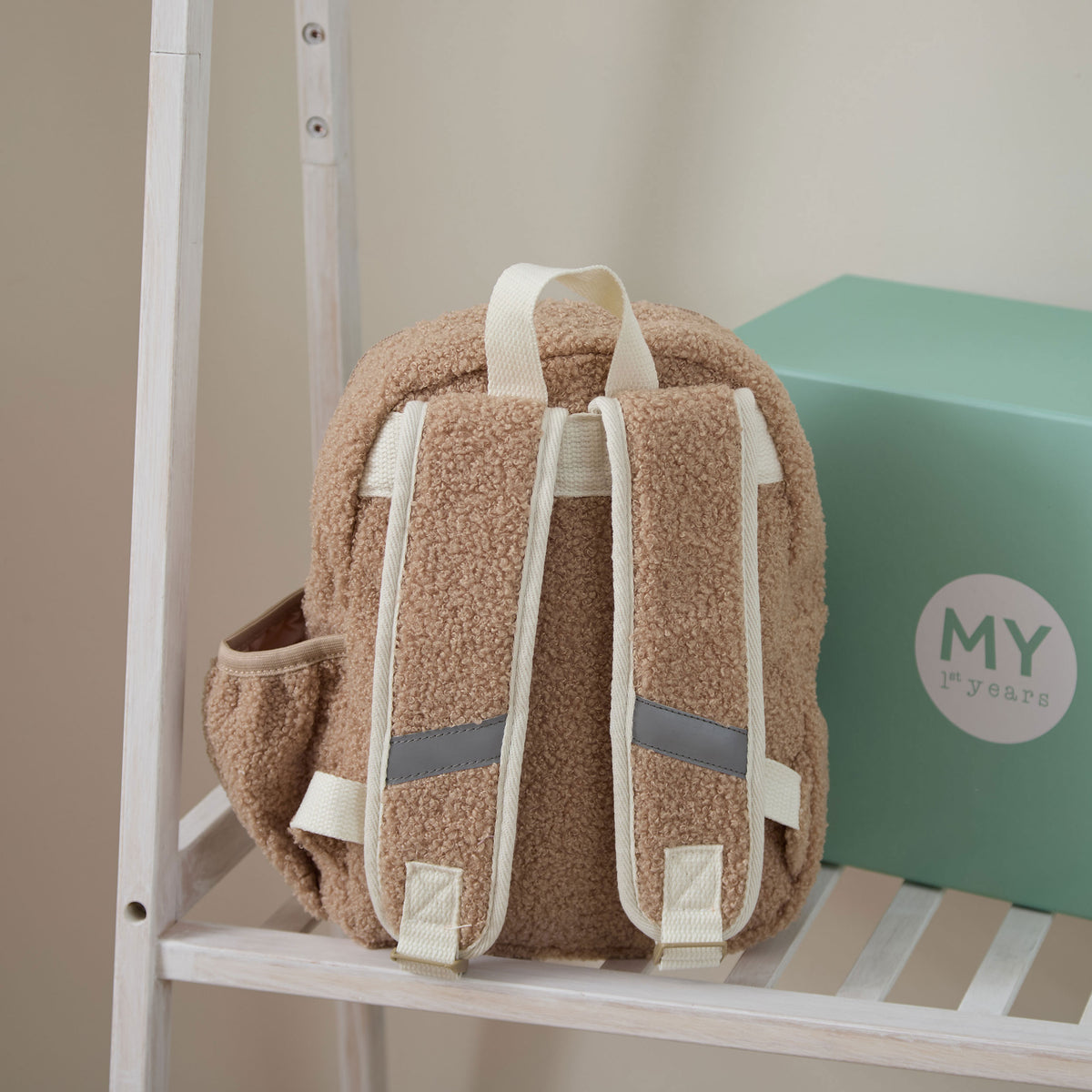Personalised Heart Embroidered Caramel Borg Bear Ear Backpack