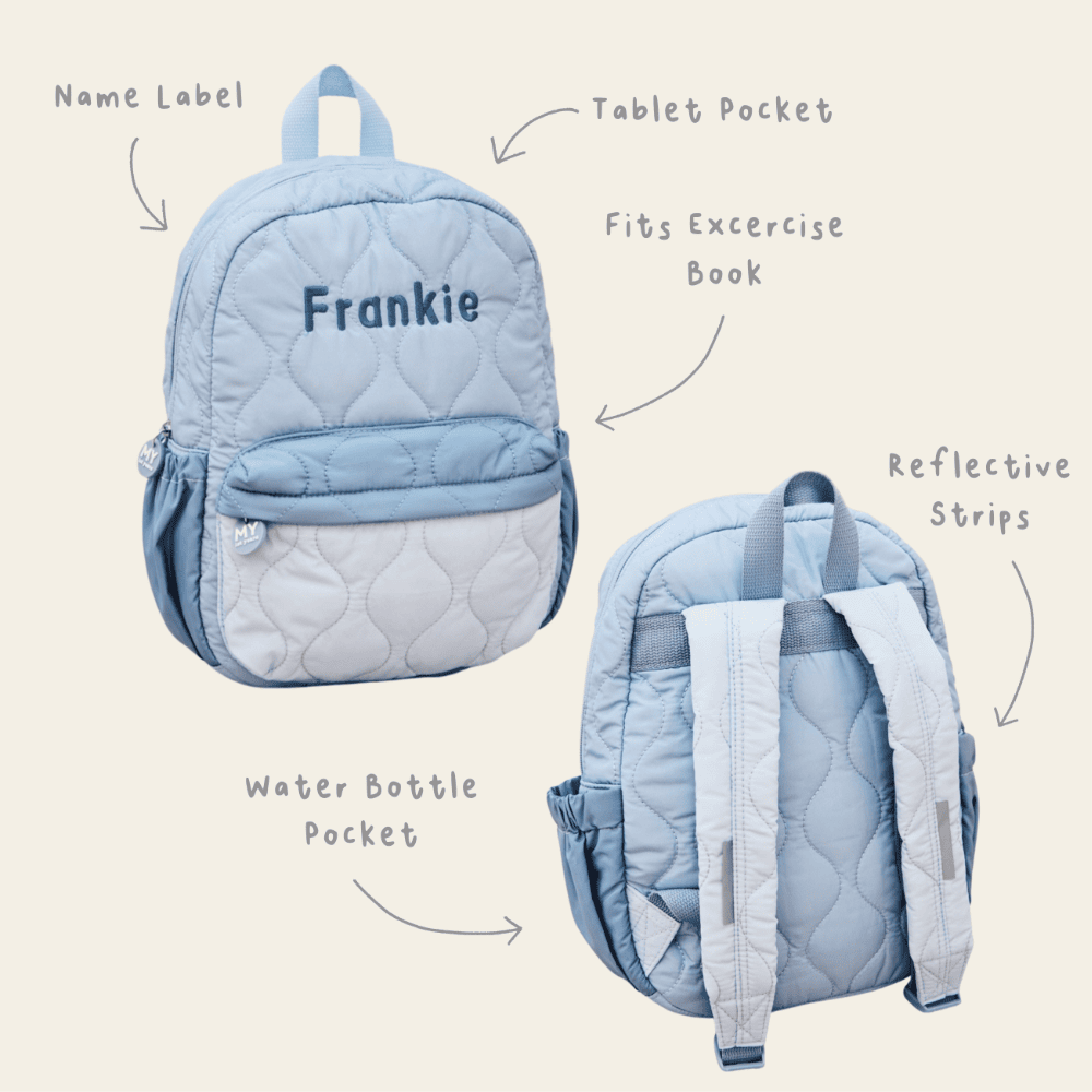 Personalised Blue Quilted Medium Backpack