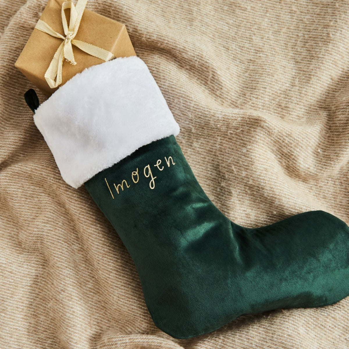 Personalised Green Velvet Name Gift Stocking 