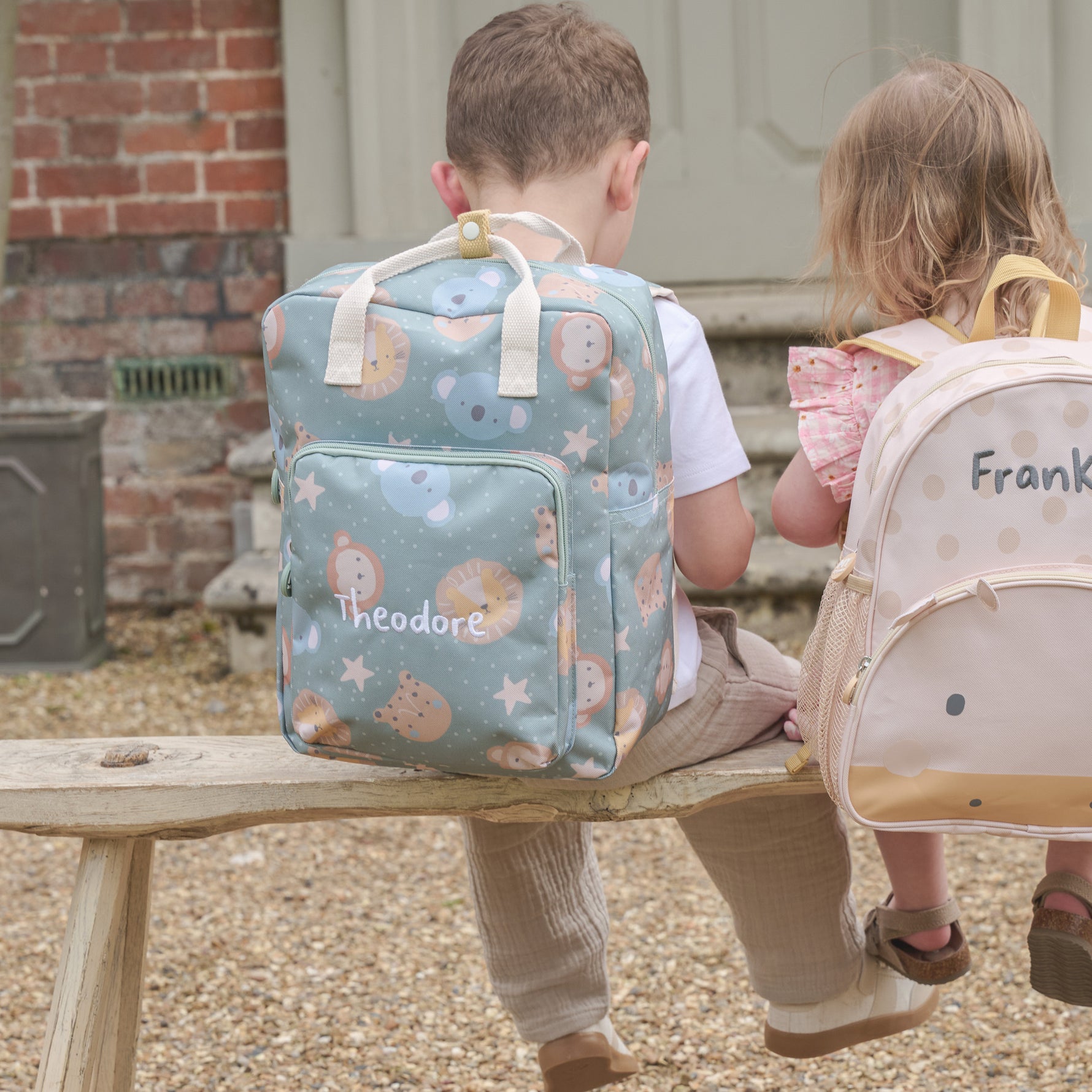 Personalised Green Safari Faces Cube Medium Backpack