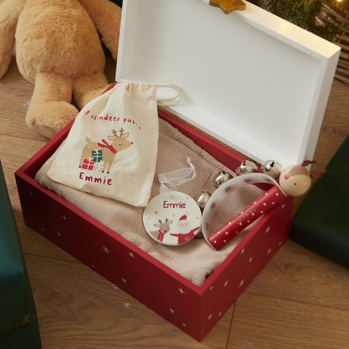 Personalised Wooden Merry Christmas Red Christmas Eve Box FSC®