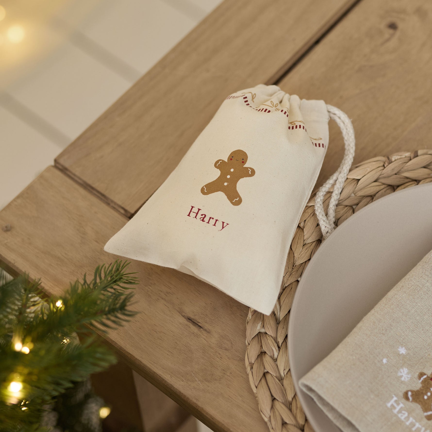 Personalised Gingerbread Drawstring Bag