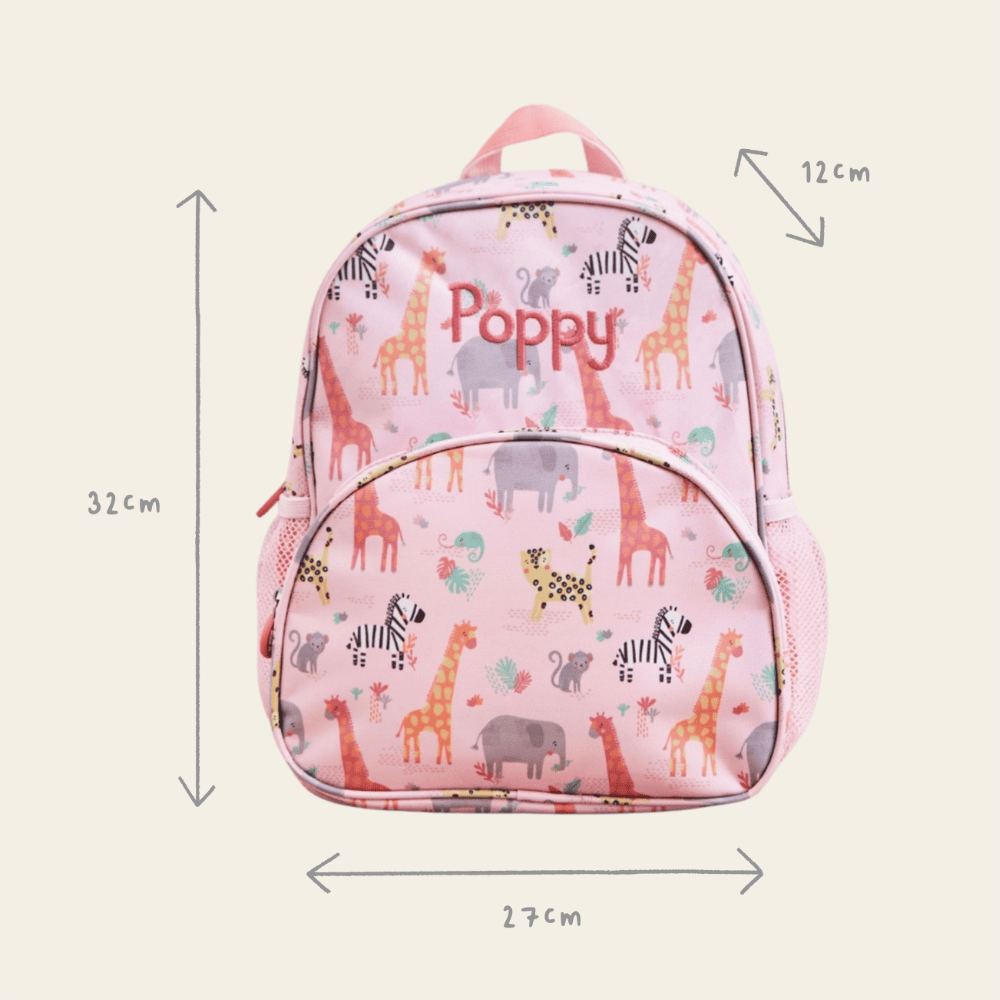 Personalised Pink Safari Print Medium Backpack