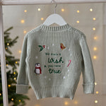 Personalised Holly Wreath Sage Christmas Cardigan